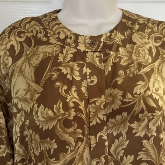 Vintage Escada Margaretha Ley Silk Gold Brown Blouse Size 38 Button Front - Picture 2 of 6